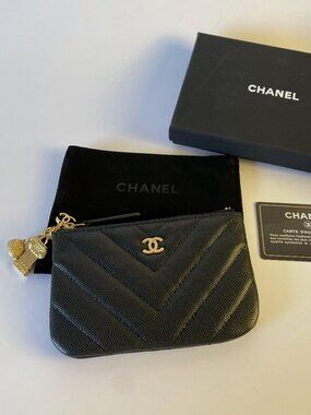🍀CHANEL Caviar Quilted Small Ancient Greek Charms Owl Cosmetic Case Black🍀